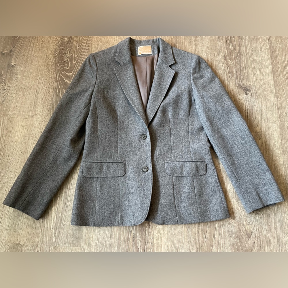 Pendleton 100% Wool Grey Womens Two Button Blazer Vintage Officewear